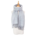 Detail of light gray cashmere-feel scarf showing soft texture and fringe tassels on a mannequin - Light Gray