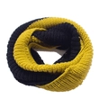 Detail of two-tone ribbed knit cowl scarf showing black and mustard yellow wool texture - 110x30cm / Black & Yellow