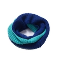 Detailed close-up of chunky ribbed knit infinity scarf in blue and teal color block - 110x30cm / Green & Blue