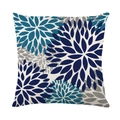 Waterproof navy blue and teal floral geometric throw pillow cover in textured linen fabric - 45x45cm / Navy Geometric Floral (SF001-2)