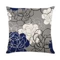 Waterproof navy blue floral throw pillow cover in linen texture for sofa decor - 45x45cm / Dark Grey Line Floral (SF001-4)