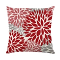 Waterproof decorative pillowcase with red and grey floral print on linen texture - 45x45cm / Red Pink Radial Floral (SF001-6)