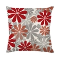Waterproof polyester linen cushion cover with modern orange and grey floral print - 45x45cm / Red Orange Grey Abstract (SF001-7)