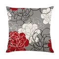 Waterproof pillow cover featuring modern red and grey floral print on linen texture - 45x45cm / Red Grey Black Line (SF001-8)