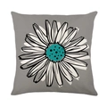Waterproof gray linen pillowcase featuring a large white daisy floral print design - 45x45cm / Grey Daisy Blue Center (SF001-9)