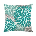 Waterproof teal and grey square pillow cover with abstract floral pattern in linen texture - 45x45cm / Cyan Green Radial (SF001-10)