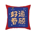 Festive red and blue throw pillow cover with Good Luck text and artistic illustrations - 45x45cm / Good Luck Favors Style (TPR426-6)