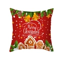 Roter Weihnachts-Kissenbezug mit Lebkuchenhaus-Motiv und Merry Christmas Aufdruck - 45x45CM (Ohne Kern) / Roter Hintergrund Lebkuchenhaus Glocken (TPR427-10)