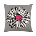 Gray waterproof throw pillow case featuring white daisy print with pink center details - 45x45cm / Grey Daisy Rose Heart (SF001-13)