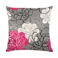 Waterproof pillow cover with pink floral print on polyester linen fabric for sofa - 45x45cm / Rose Red Contrast (SF001-16)