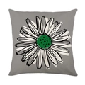 Waterproof grey cushion cover with large pop-art daisy print in woven polyester linen - 45x45cm / Grey Daisy Green Center (SF001-17)