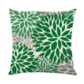 Waterproof faux linen pillow cover with green and grey floral leaf print on beige fabric - 45x45cm / Green Grey Radial Leaves (SF001-18)