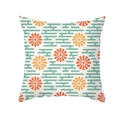 Floral geometric print cushion cover with orange and yellow daisies on white peach skin fabric - Flat Chrysanthemum Pattern (TPR435-12) / 45x45cm