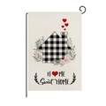Polyester garden flag with Home Sweet Home print and black metal hook hanger - Plaid House Sweet Home Style (HYQ026-6)