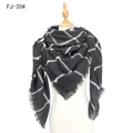 Classic black and white checkered high-density square scarf with frayed tassel edges - Black White (FJ-20#)