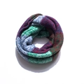 Detailed texture of thick knit colorful striped infinity scarf with patchwork patterns - Green Jujube Red