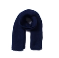 Detailed close-up of dark blue chunky knit scarf showing wave-like texture on white background - Navy Blue