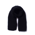 Close-up of thick black chunky knit scarf showing warm texture and ribbed pattern detail - Black