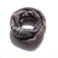 Close-up of thick knitted snood featuring a mixed melange texture in brown and grey - Brown Gray