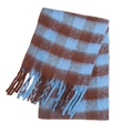 Thick mohair scarf featuring blue and brown checkerboard pattern with long tassels - Blue (46#)