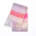 Thick mohair scarf with purple and pink rainbow plaid patterns and long tassels - Pink (02#)