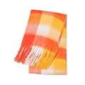 Winter mohair scarf with rainbow plaid patterns in orange and yellow and fringe details - Orange (18#)