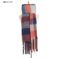 Thick vintage checkered scarf in deep red and navy blue with long fringe tassels - 07# Rust Red