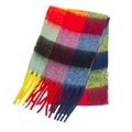 Thick mohair scarf with rainbow plaid pattern and long fringe in vibrant multicolor - Black Red (12#)
