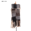 Thick winter plaid scarf in black and brown with long tassels for women - 05# Brown