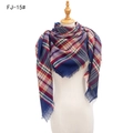Classic blue and red checkered tartan scarf with fringe trim on mannequin display - Navy Red (FJ-15#)