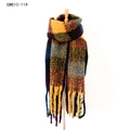 Thick winter plaid scarf in mustard, burgundy and navy with long heavy tassels - 11#Purple