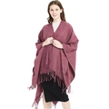 Poncho femme à motif pied-de-poule rouge et gris avec franges et finition en tricot - Plus de 175cm / Rouge