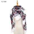 Classic plaid scarf in white with red and blue stripes and fringe on mannequin - White Multi-color (FJ-05#)