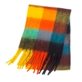 Thick mohair scarf with vibrant rainbow plaid pattern and long tassel fringes - Orange (14#)