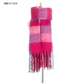 Thick winter oversized checkered scarf in vibrant pink and blue with long tassels - 02# Rose Red