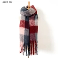 Winter oversized plaid scarf with fringes in red grey and pink colors for women - 08# Gray Burgundy