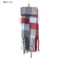 Thick light blue and dark red plaid scarf with long fringes for women on mannequin - 01# Blue Wine Red