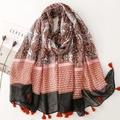 Écharpe bohème à motif cachemire et géométrique avec pompons orange pour la plage - Imprimé Paisley Orange (SL2510-015 #1)