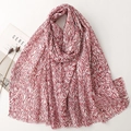 Soft cotton linen scarf with red feather print and gold glitter accents on white base - 180cmx88cm / Red