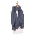 Deep gray cashmere-like scarf with fine tassel fringe and thick knit texture - Dark Gray