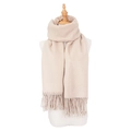 Winter faux cashmere thick scarf in cream beige color with elegant long tassel details - Beige