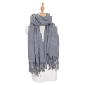 Classic grey cashmere-like scarf with long fringe details displayed on a mannequin - Medium Grey