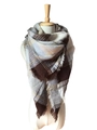 Classic plaid scarf in brown and beige colors with fringes on a mannequin display - 140x140cm / Beige Coffee