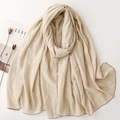 Minimalist beige cotton linen scarf with soft pleated texture and lightweight fabric - 190x86cm / Beige