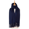 Navy blue faux cashmere scarf for men and women featuring long fringe tassels - Navy Blue