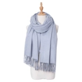 Solid light grey faux cashmere scarf with fringe tassels for men and women - Light Blue Gray
