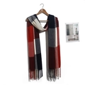 Classic plaid scarf in red and navy blue with tassels on a wooden hanger - 200*60cm / Red Colorful Plaid