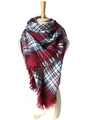 Plaid tassel scarf in red white and navy blue soft cashmere feel fabric for winter - 140x140cm / White & Jujube Red