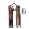 British style plaid scarf in pink, orange, and cream white with fringe detail - 200*60cm / Pink Colorful Plaid
