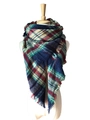 Classic blue and wine red plaid scarf with fringe detail on a soft cashmere-like fabric - 140x140cm / Navy Blue
